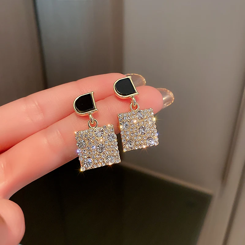 

trendy fashion square drop crystal earrings jewelry gold