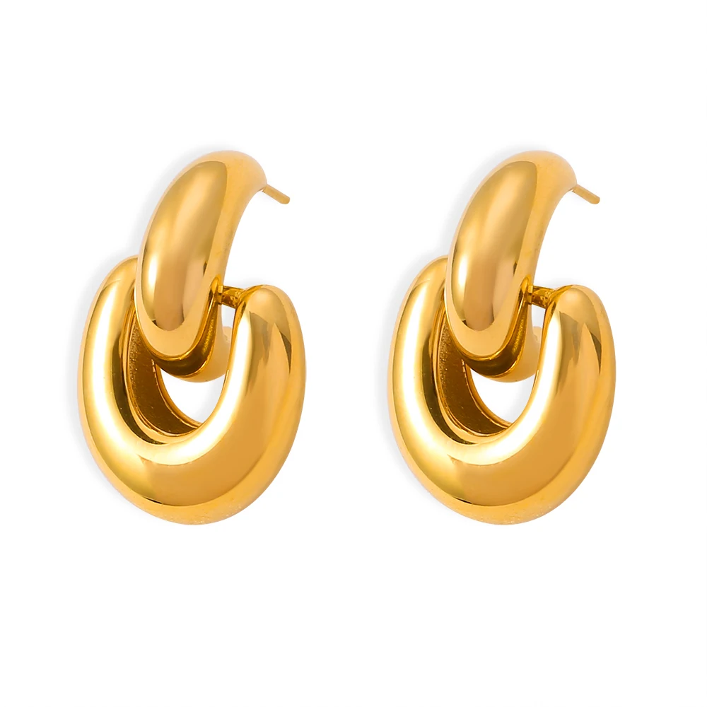 Personality Simple Unique Semicircle Line Unfixed Earrings Geometric Temperament Elegant Titanium Steel Gold-plated Earrings