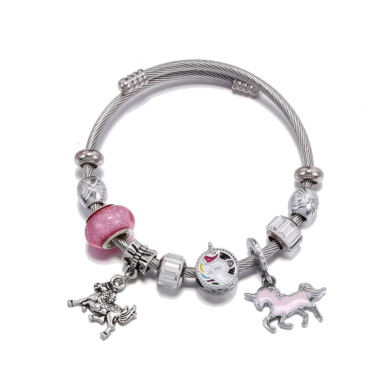 

Fashionable Titanium Steel Bracelet Open Bracelet Unicorn Pony Pendant Adjustable Female Unicorn Pony Bracelet, Pink,red,purple,blue