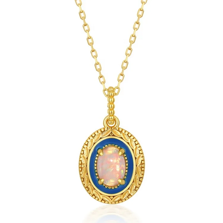 New Design Luxury Jewelry Pendant Gold Plated Claw Inlay Synthetic Opal Pendant