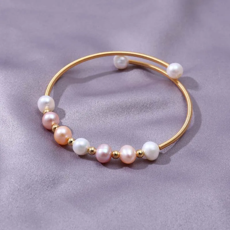 

Wholesale natural pearl bracelets open bead adjustable bracelet 14K gold bracelet