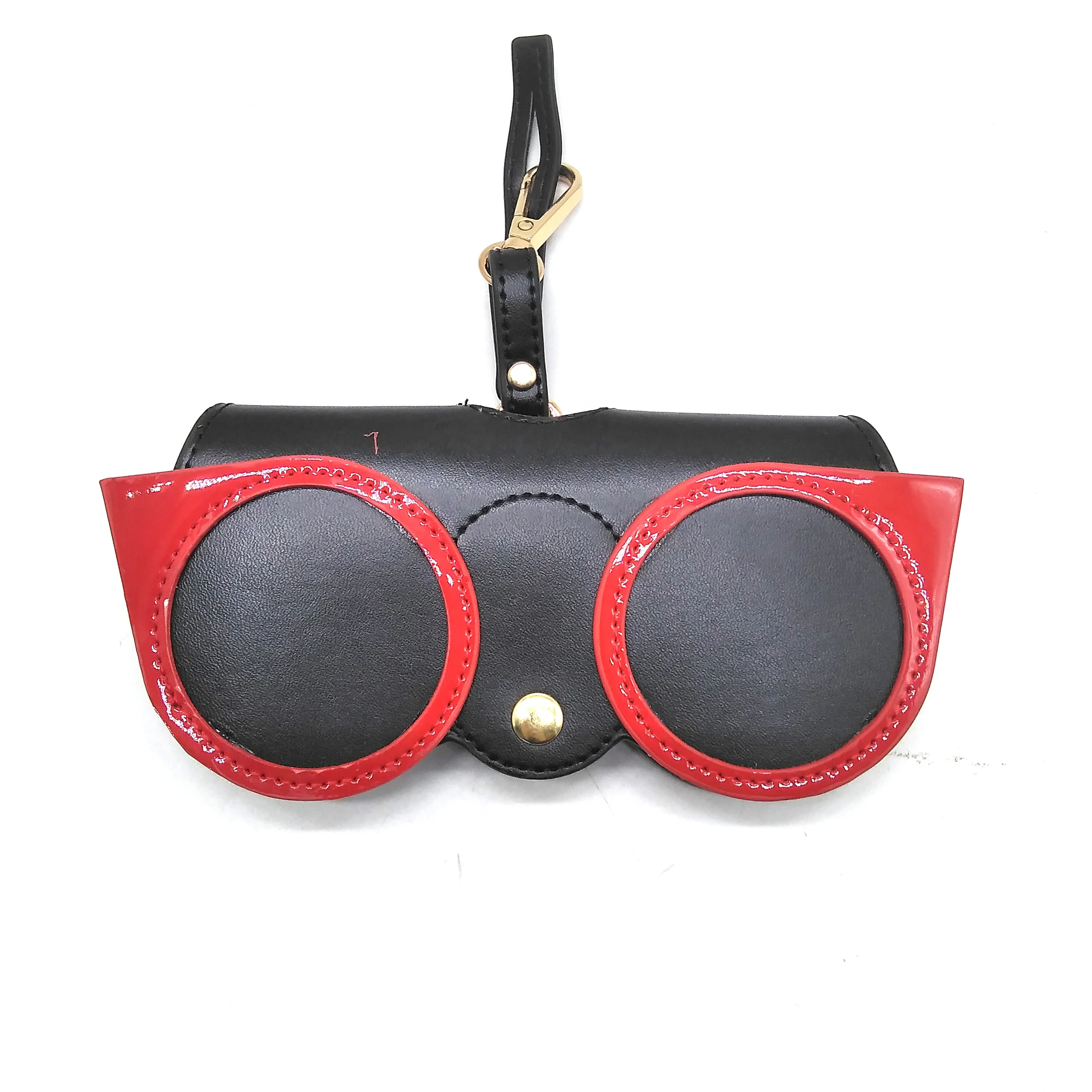 

Stock high quality travel black eyewear case leather customized glasses case glasses bags