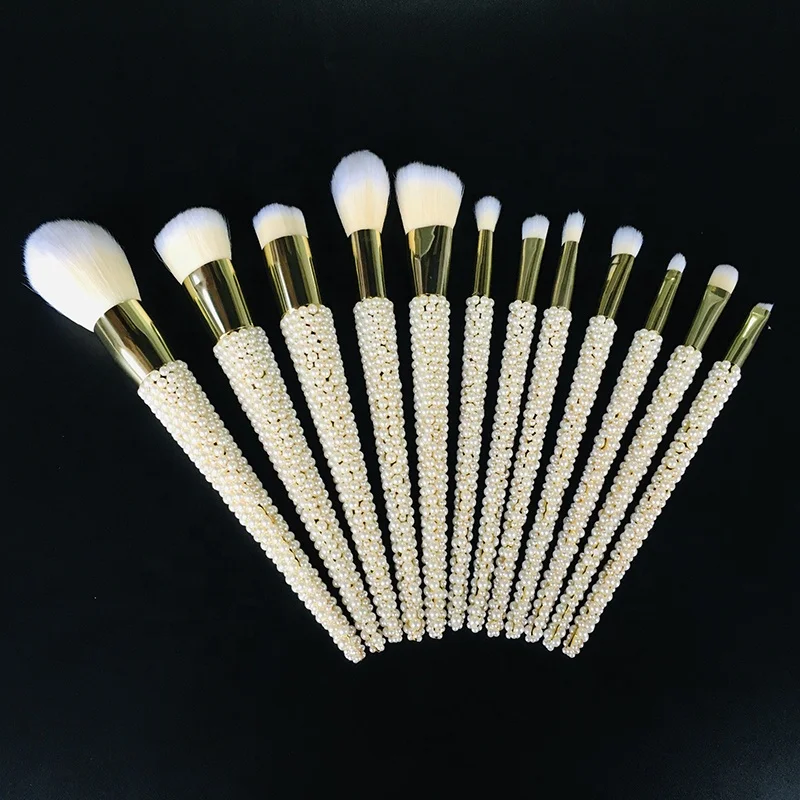 

12 Piece Pointy Pearl Handle Make up Brush Set Bling Rhinestone Makeup Brushes