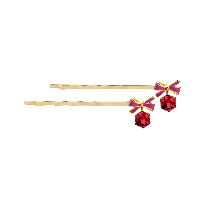 

ts00256 Enamel Colorful Bow Hexagonal Polychrome Crystal Gold-plated Hair Lips For Women