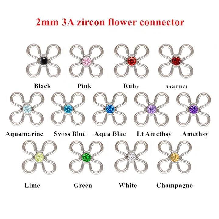 Vintage 925 Sterling Silver Flower Bezel Birthstone Jewelry Charms Connectors