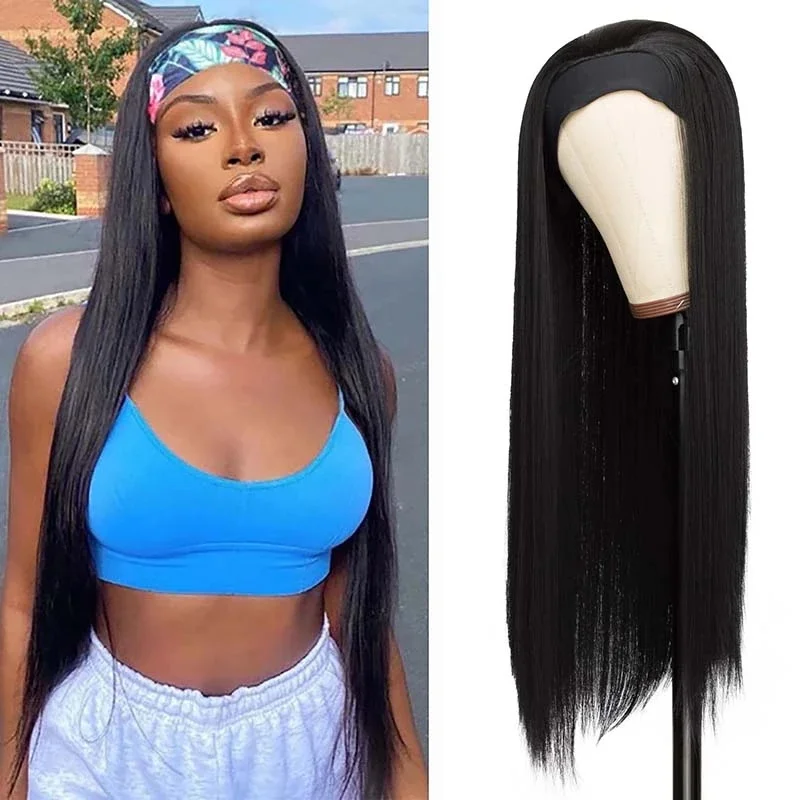 

130% 150% 180% 250% Density Hot Selling Remy Kinky Straight Human Hair Headband Wig With Headband Attached For Black Women