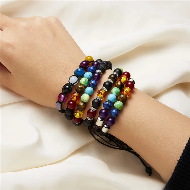 

Wholesale seven chakra natural stone magnetic buckle beaded bracelet, Picture shows