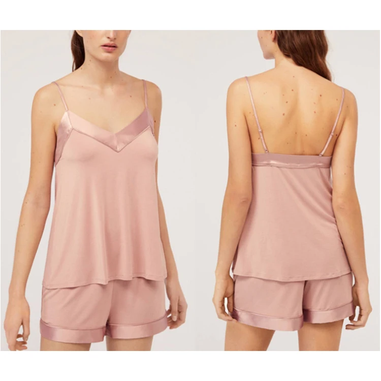 Sexy new design summer lady cotton pajama lounge wear rayon viscose female modal sleepwear women bamboo pajamas custom cami set
