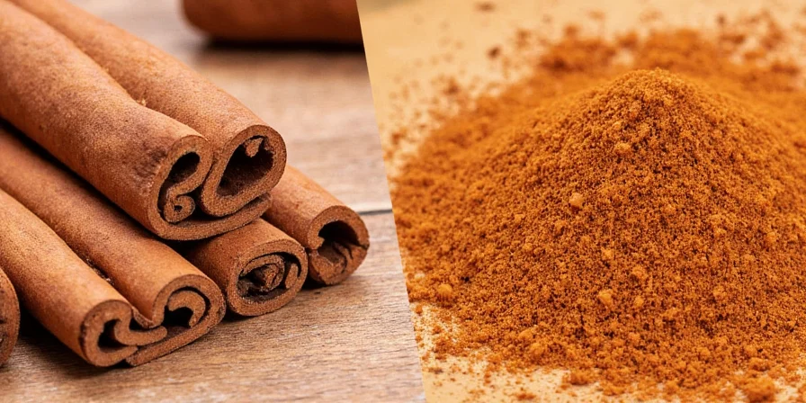 Close-up of cinnamon stick labels indicating Ceylon or Cassia