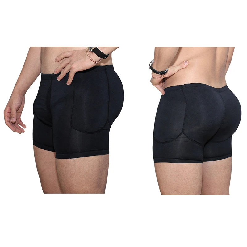 

Men's boxer with padded butt lifter hip up sexy men's brief 4 pads panty, Black,nude