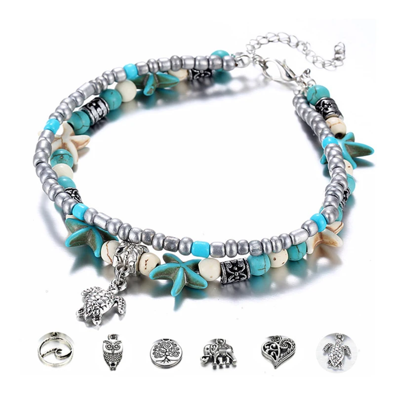 

2019 Popular Fashion boho Jewelry Summer Beach Charming Starfish shell ankle,Turtle Pendant Anklet Bracelet for woman jewelry, As the picture