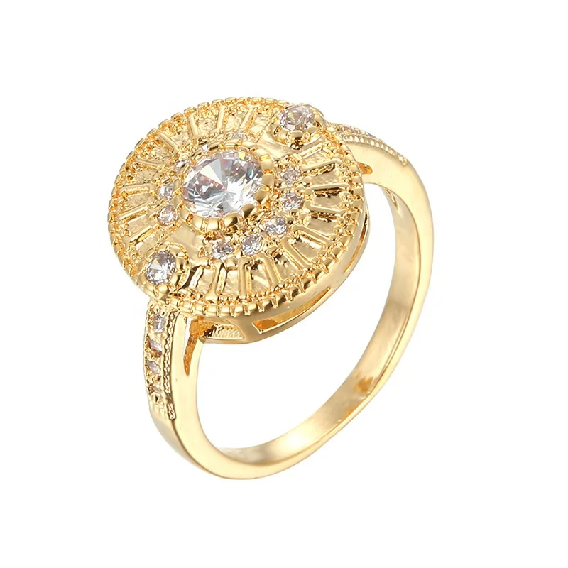 

Wholesale womens luxury round zirconia 18K gold plated engagement jewelry flower wedding rings