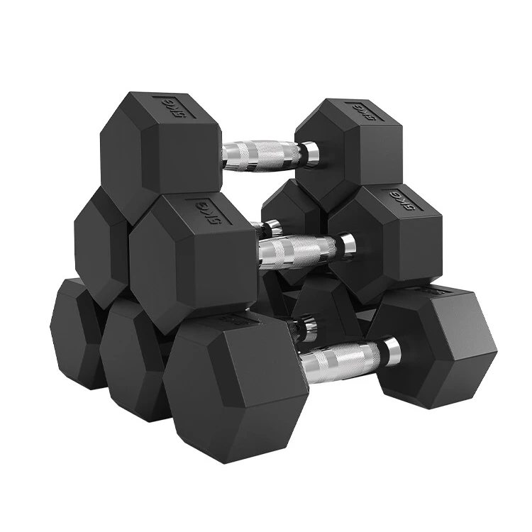 

5 to 100 pounds high quality Gym Basic Equipment Rubber Coated Hex Dumbbell, Black