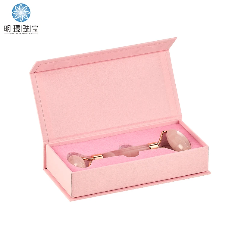 

Hot selling fashion powder Crystal roller 100% natural beauty massage jade double rose quartz roller