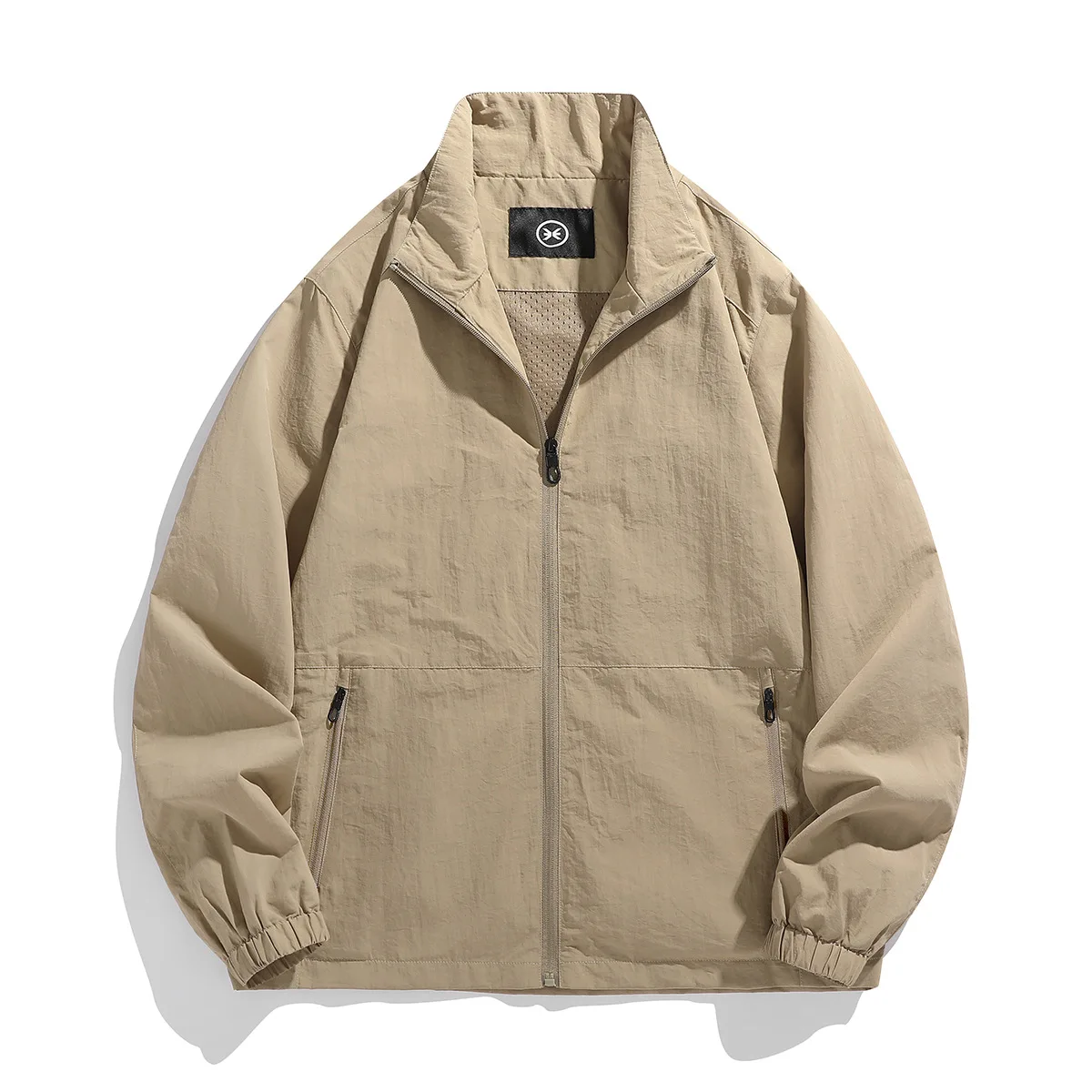 7xl Plus Sizespringworkwearjacket Men's Pure Color Functional Windproof Stand Collar Zipper Outdoor Hiking Outwear