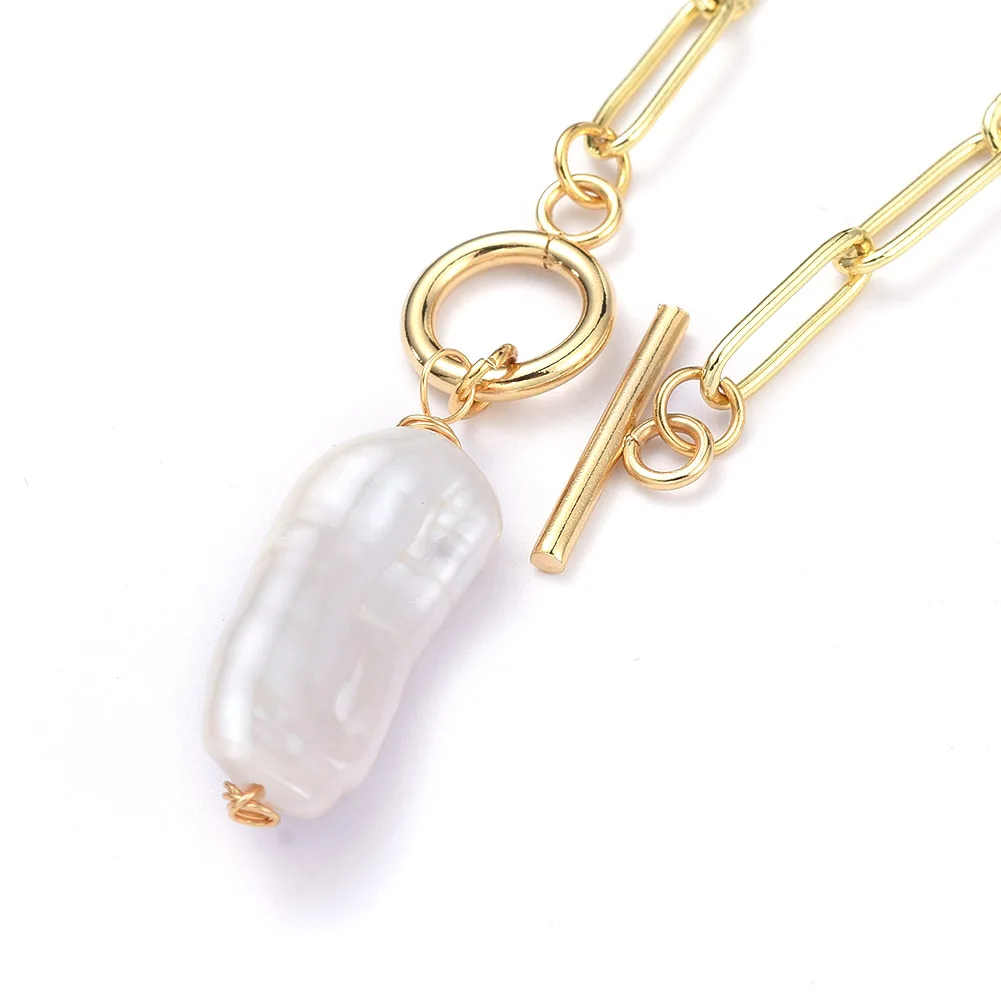 

Pandahall Natural Baroque Pearl Keshi Pearl Pendant Necklace, Gold