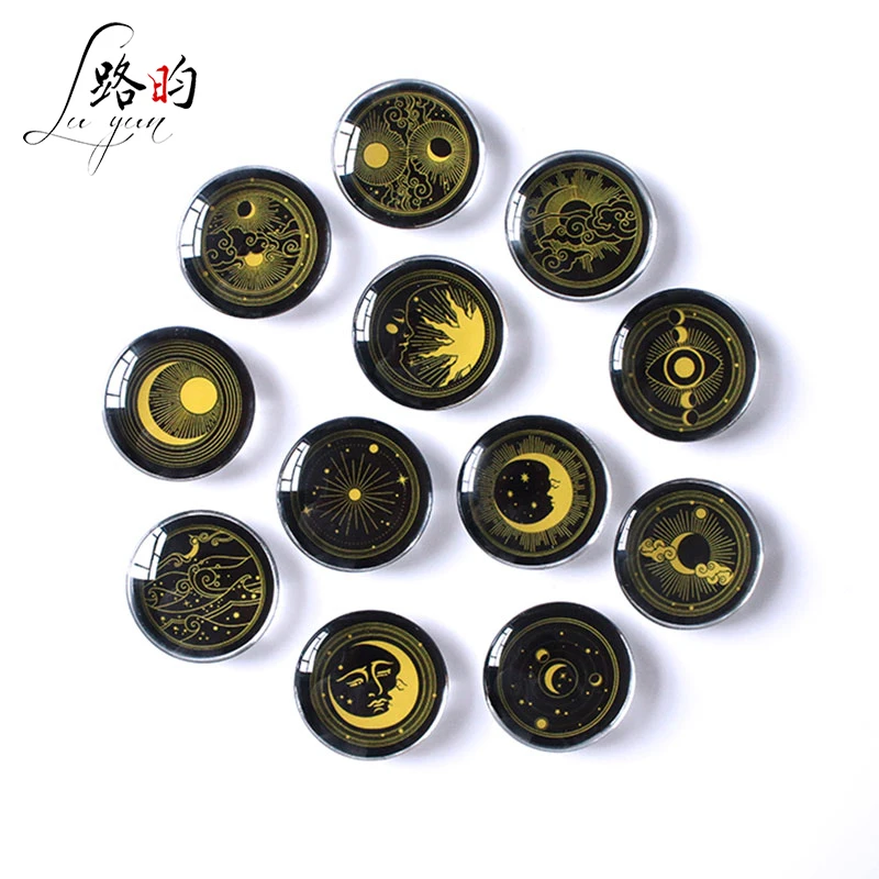 

Cheap Moon Refrigerator Magnets Creative Black And Yellow Starry Sky Round Glass Fridge Magnet