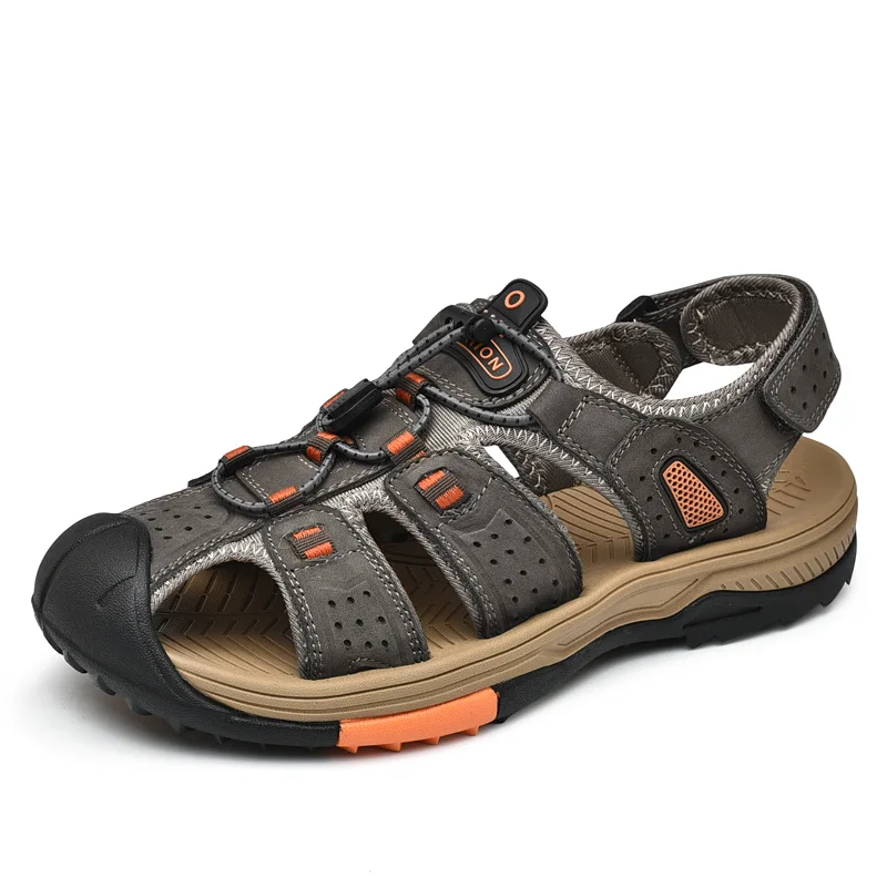 

Wholesale Outdoor Summer Anti-slip Beach Sandals Comfortable Breathable Men Leather Sandals, Black,brown,grey,khaki