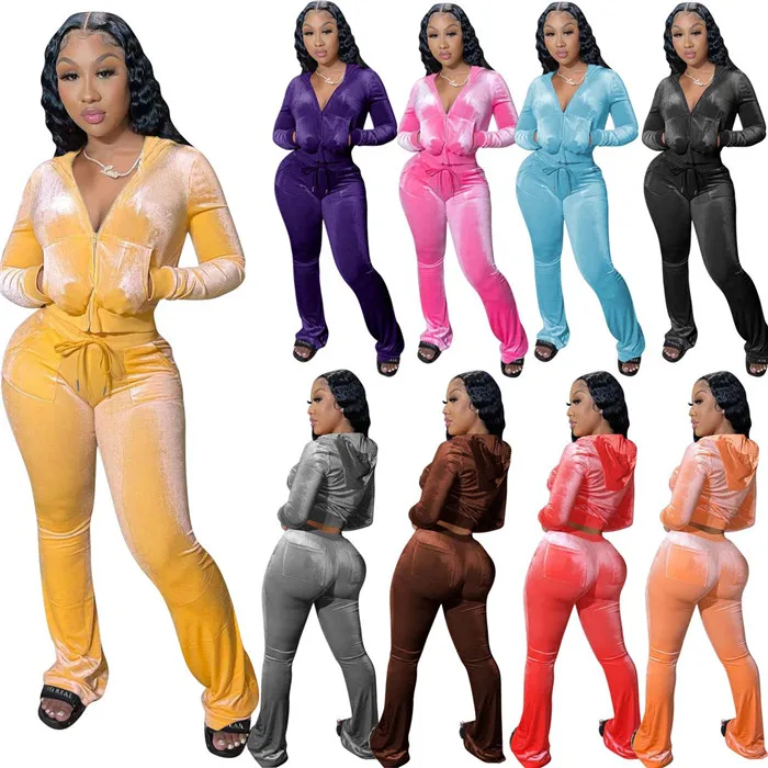 

Y8527- popular fashion long sleeve velour lady tracksuit sweatsuit velour two piece set