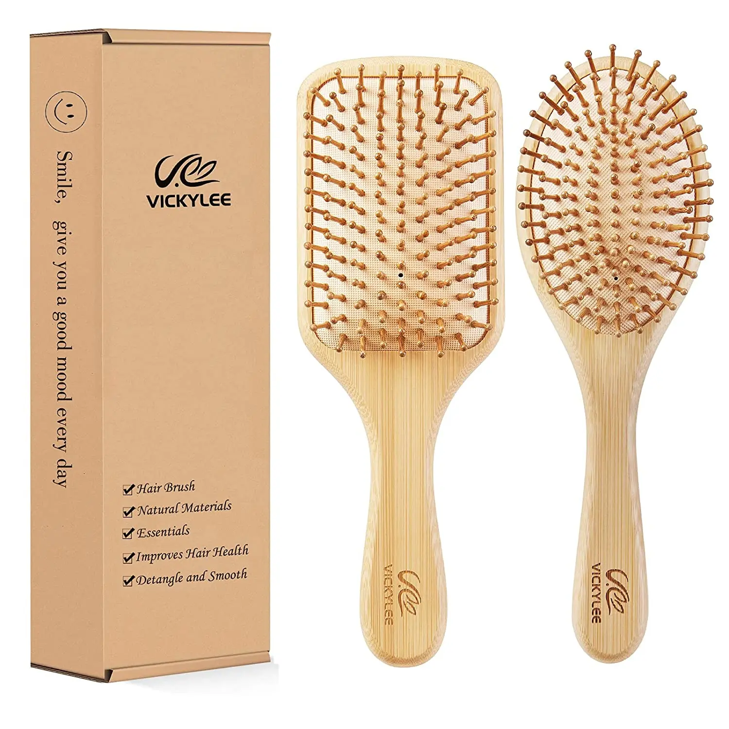 

Large Natural Wooden Bamboo Hair Combs set (Rectangle+Oval) Bamboo Bristle Detangling Hairbrush for Women Men Reduce Frizz