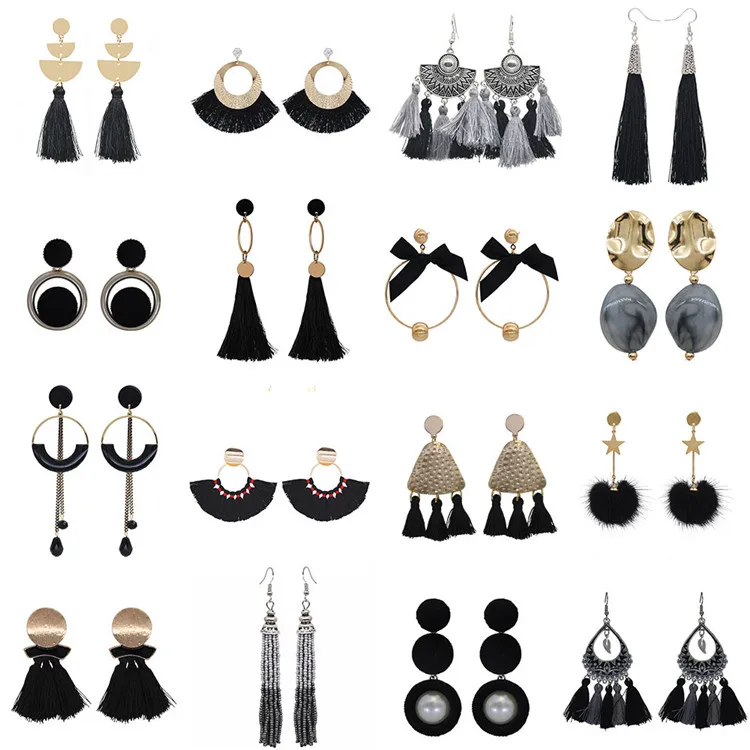 

CLARMER Fashion yiwu jewelry wholesale Korea various earrings female mixed black tassel earrings