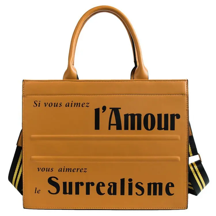 

2020 new style pu leather large tote bag simple fashion shoulder messenger letter bag custom logo crossbody women large handbags, White,brown,black,red