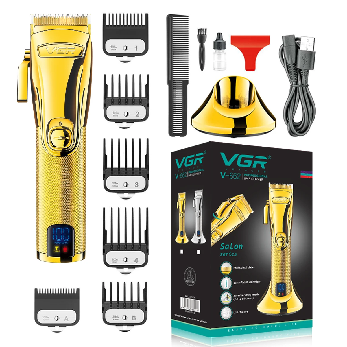 

VGR V-662 Metal Electric Cordless Hair Trimmer Professional Rechargeable Best Barber Hair Clipper with Charging Base
