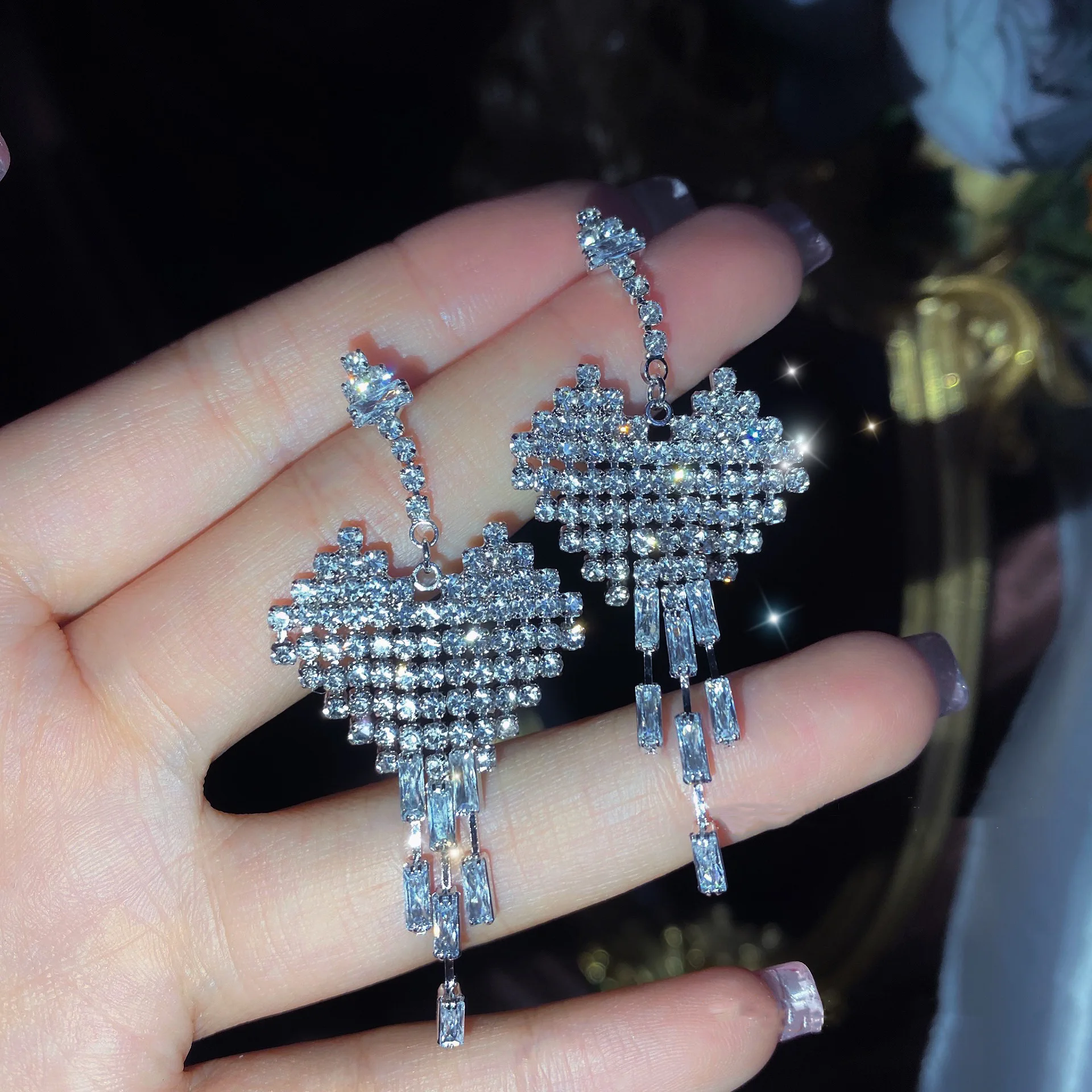 

fashion trendy jewelry women crystal heart earrings