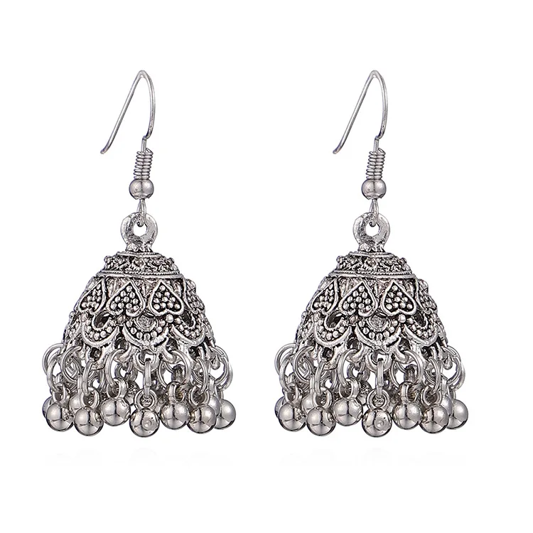 

African Earrings Vintage Bell Charm Silver Color Indian Earrings Jhumka for party