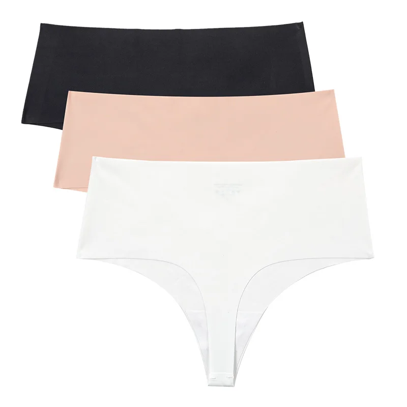 

Seamless Panty Underwear Female Comfort Intimates Fashion Mid-Rise Briefs 3 Colors Sexy Thongs Panties, Black, white, nude