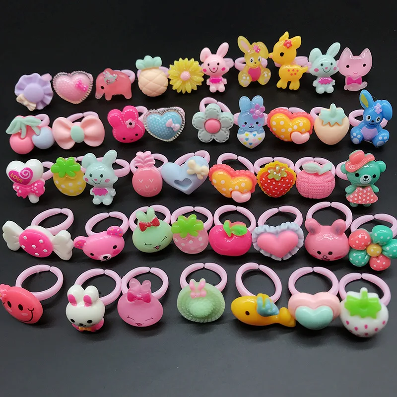 

Korean cartoon plastic children's ring 500 pieces wholesale resin accessories small ring handmade little girl jewelry baby Prize