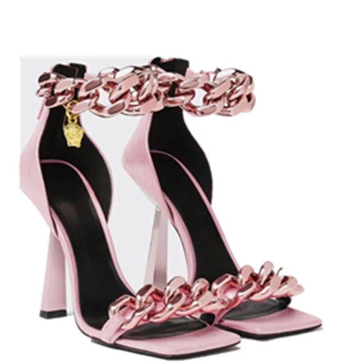 

PDEP hot sale fashion sexy open-toe sandals with ankle gold heels for women pumps gold chain heels