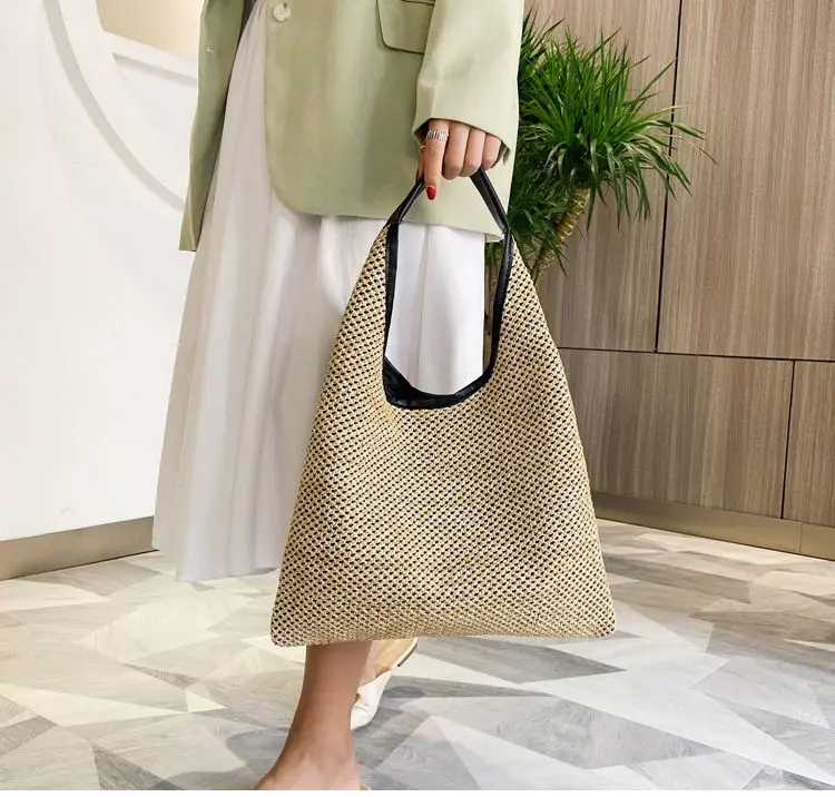 

2022 Fashion Ladies Women Shoulder Bags New Stylish Underarm Bolsa De Praia Woven Handbag Casual Large Capacity Beach Straw Bag, 1 colors to choose