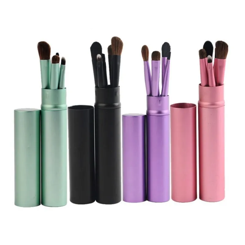 

5Pcs/set Portable Eye Makeup Brushes Set Eyeliner Eyeshadow Blending Brush+Round Tube 5 Colors, Purple ,green ,rose gold,green,black