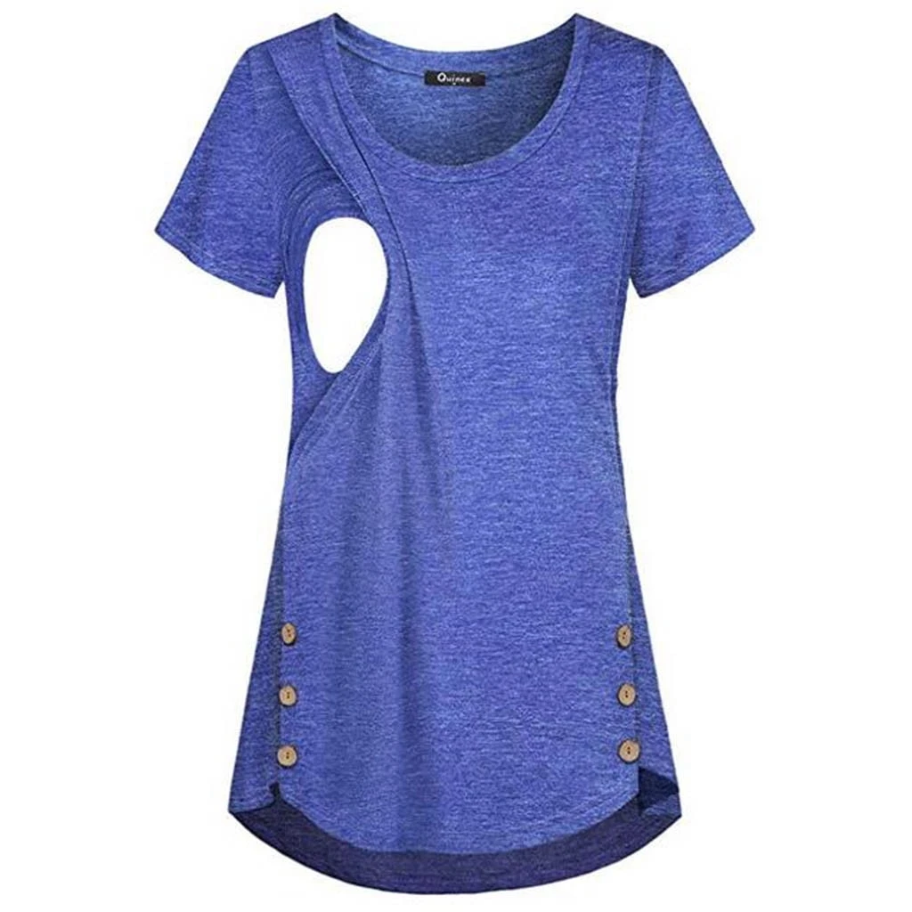 

2021 New Arrivals Solid Button Pregnant Women Maternity Clothes For Breastfeeding Short Sleeve Soft Slim Tops Pregnancy T-shirt, As picture
