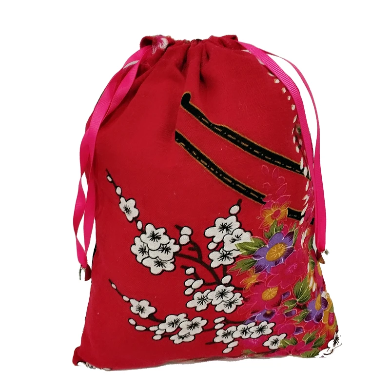 

classic elegant cotton and linen ribbon buckle drawstring storage shoes bag