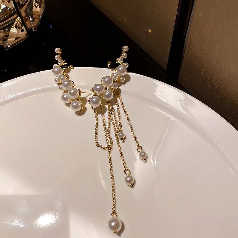 

fashion pearl tassel cuff women earrings jewelry dangle