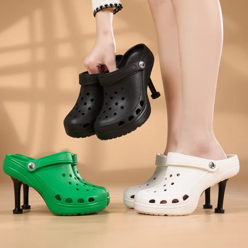 

115076 Iseeyoufirst women's shoes hole high heels fashion trend garden shoes summer women's casual slippers sandals Double Wear