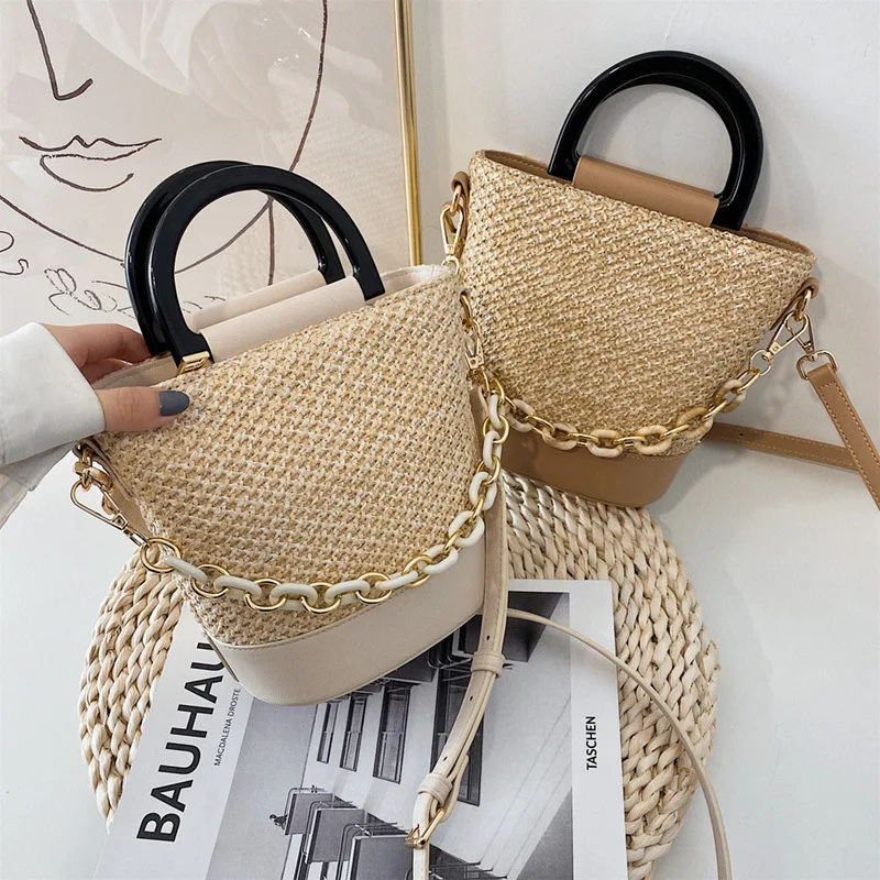 

Fashion popular Woven Handbags Girls Hot Sell Beach Hand Bags Young Women Quality Bucket Purses For Ladies