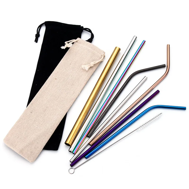 

Customized Laser Logo ECO Friendly Sustainable Reusable Drinking Metal Straw Set Stainless Steel Straws With Cleaning Brush