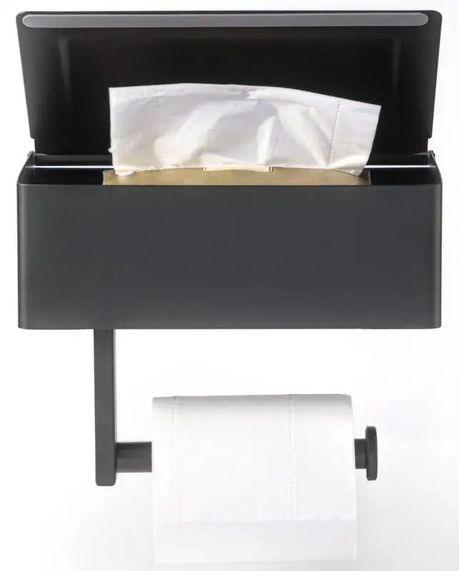 WEKIS Modern Black Flushable Wipes Dispenser Wall Mounted Metal Tissue Roll Hanger Phone Shelf Toilet Paper Holder Storage Box