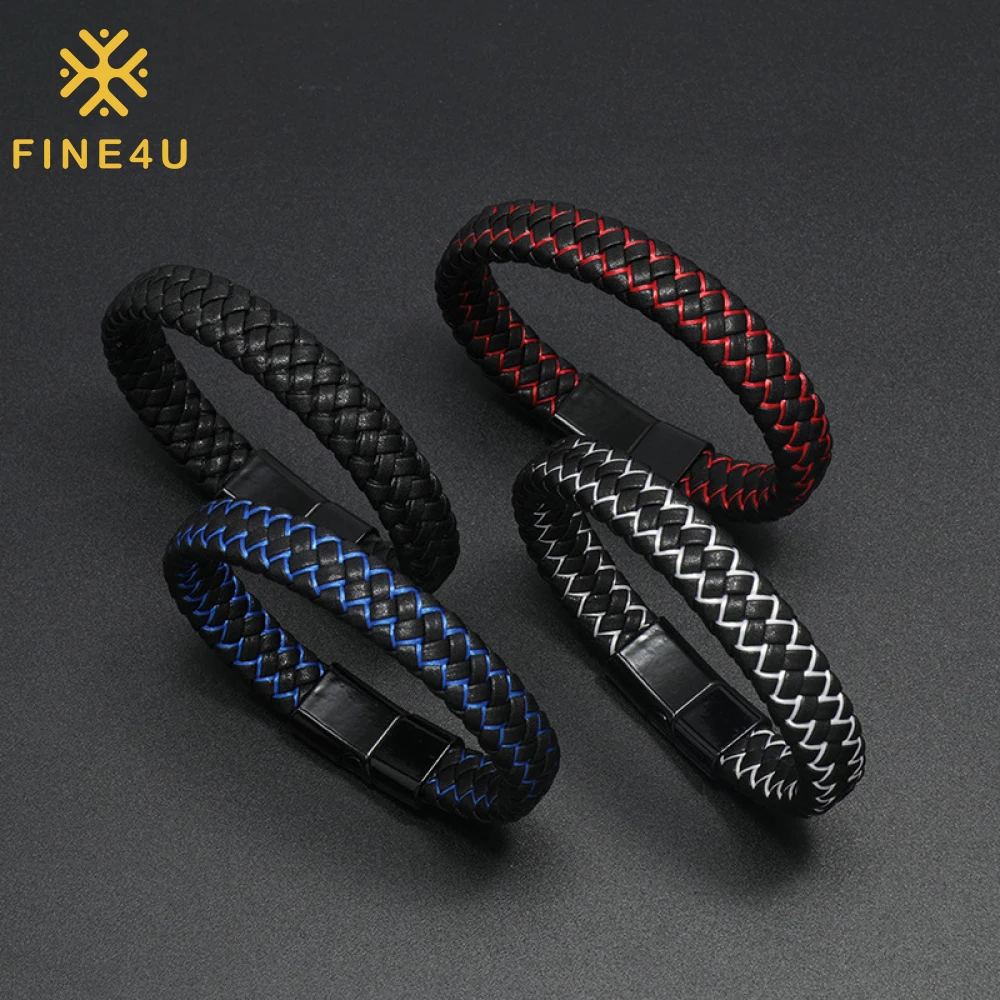 

Wholesale Personalized Pulseras De Cuero Para Hombres Magnetic Clasp Colorful Braided Mens PU Leather Bracelet