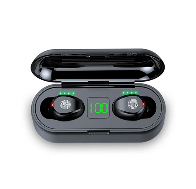 

2020 hot selling newest 3d video amplifier f9 stereo headphone tws led display fingerprint f9 earbuds earphone