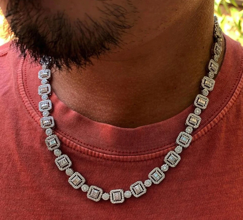 

New Hip Hop Style Iced Out Bling Men Cz Diamond Cuban Link Chain Men's Necklace 2021, Silver color