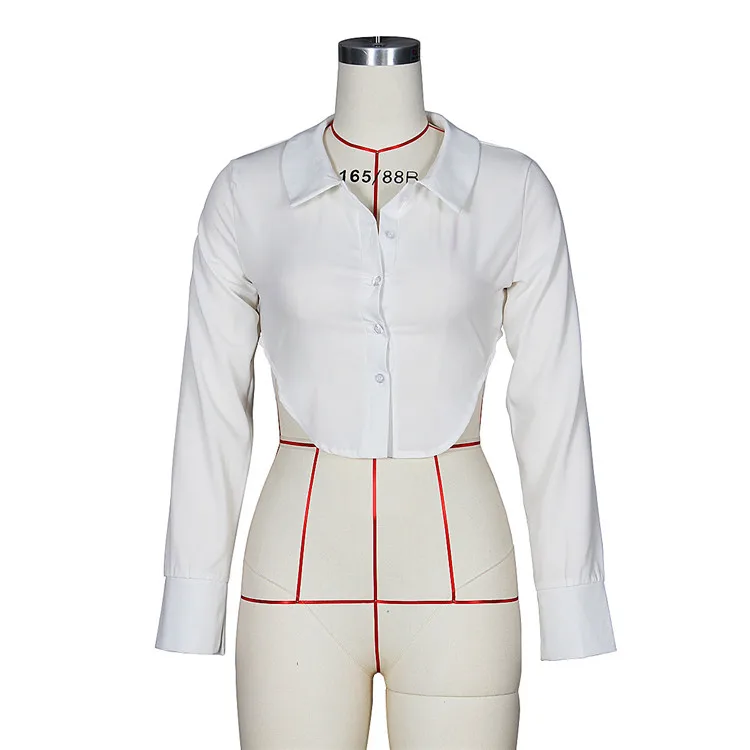 Turndown Neck Solid Button Up Ladies Crop Tops Shirts For Women Blouses Long Sleeve Shirts Women Shirts
