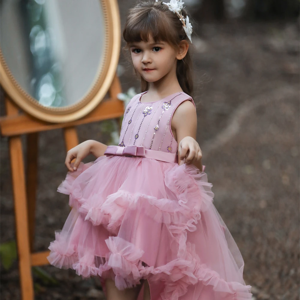 

Korean style night dress for kids red sequin girls night dress embroidery girls birthday dress for 3-12 year old, Bean powder,red,black