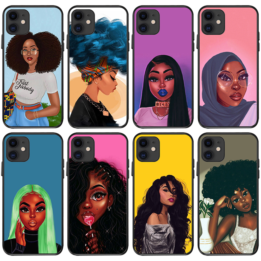 

12 6.1 2020 TPU UV Fashion Black Girl Black Mobile Phone Cases for Apple IPhone 7/8Plus XR Xs Max 11Pro 11 Pro Max Case, Multi