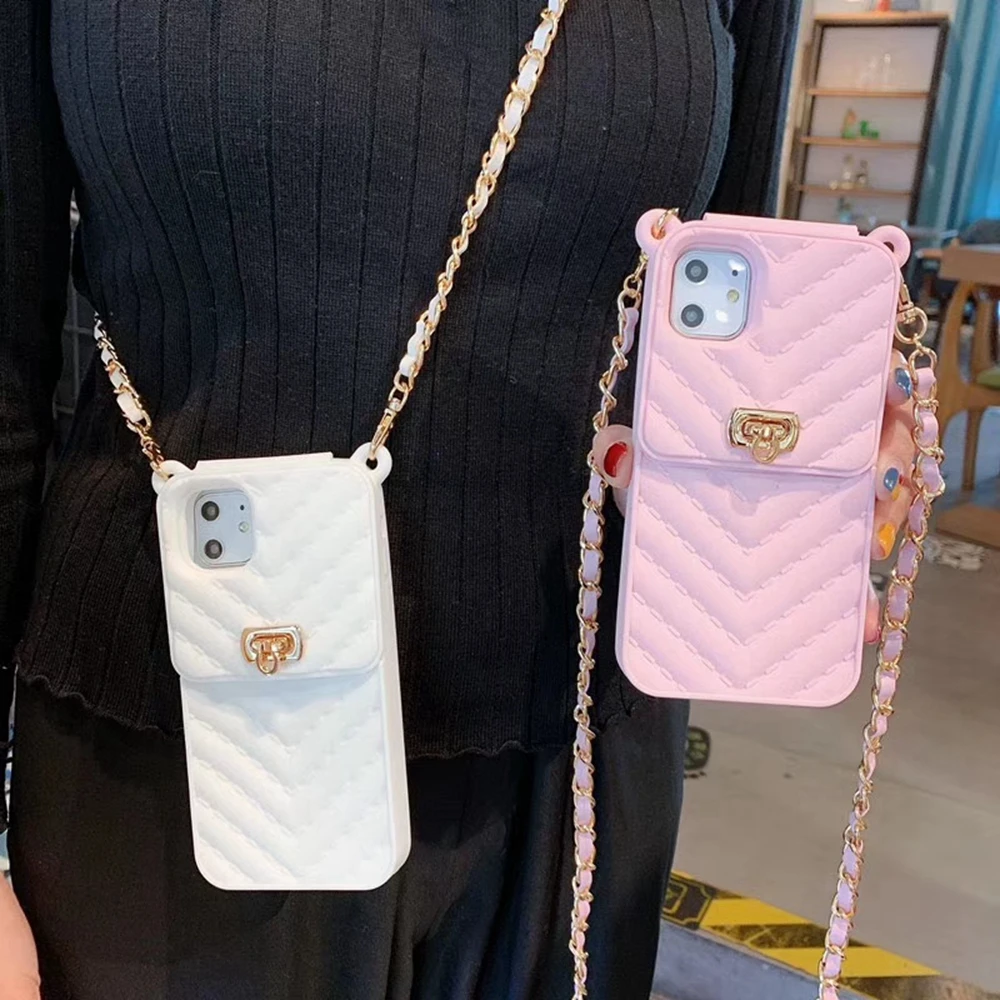 独特的硅胶套 带卡夹 适用于iphone 11pro Xs Max 7 Plus时尚女性手机套粉红色x 8p 6s Xr 带链女孩 Buy 适用于 Iphone 11的带卡夹的保护套 适用于iphone保护套卡槽支架 适用于iphone 7plus女士保护套