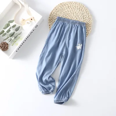 

Summer casual children's trousers girl's anti-mosquito pants children's thin jeans, Blue