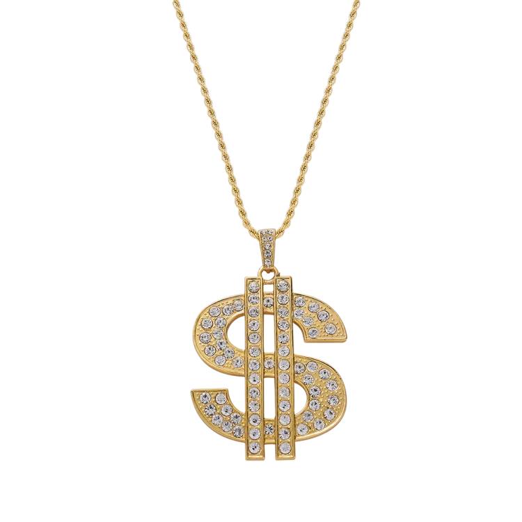 

Collar con colgante de dolar Hip hop gold color twist chain with alloy and diamond USD dollar pendant necklace